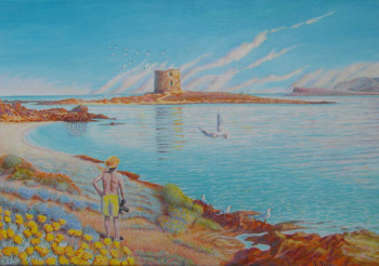 Œuvre contemporaine nommée « Un moment devant l'île de la  tour (Stintino) », Réalisée par AMALIA MEREU