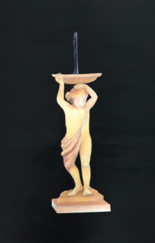 Œuvre contemporaine nommée « Fontaine au Luxembourg, grand bassin, enfant portant une vasque et jet d’eau », Réalisée par MARTHE BRILMAN