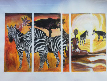 Œuvre contemporaine nommée « Les Cousines du Giraffe. », Réalisée par JAZZ BLAISE Où ( BLAISE BUKASA)