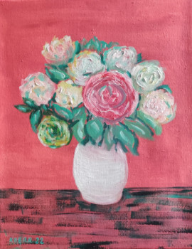 Œuvre contemporaine nommée « Roses dans un vase blanc », Réalisée par KOZAR