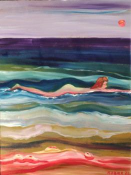 Œuvre contemporaine nommée « Nu flottant au coucher du soleil », Réalisée par KOZAR