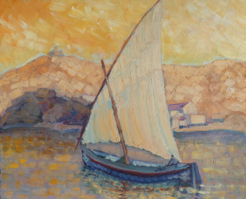 Œuvre contemporaine nommée « Barque et voile au Fort Saint-Elme », Réalisée par PHILIPPE JAMIN