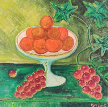Œuvre contemporaine nommée « Nature morte mandarines et raisins », Réalisée par KOZAR