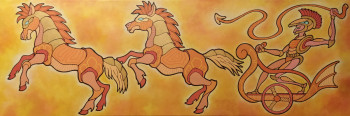 Œuvre contemporaine nommée « Char tiré par 2 méca-chevaux », Réalisée par COPAINTER72