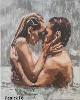 Œuvre contemporaine nommée « Deux amoureux dans l'eau sous la pluie », Réalisée par PATRICK FOI