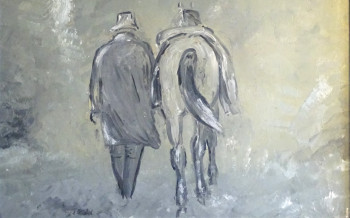Œuvre contemporaine nommée « "Abschied in die Nacht: Mann und Pferd auf dem Weg ins Ungewisse" », Réalisée par HORST LUDWIG "ALKUHL"