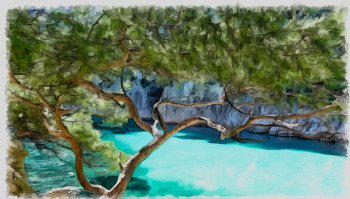 Œuvre contemporaine nommée « calanques », Réalisée par DOMINIQUE DULOT DIGITAL