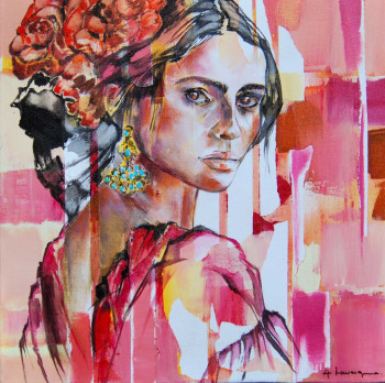 Œuvre contemporaine nommée « Portrait danseuse Flamenco », Réalisée par ANNE LAVERGNE