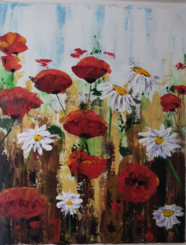 Œuvre contemporaine nommée « Coquelicots et marguerites », Réalisée par HUBERT BRIDOUX
