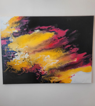 Œuvre contemporaine nommée « Stratus enflammés », Réalisée par ACRYLIQUE ART MYRIAM