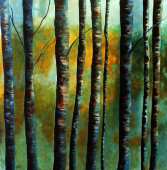 Œuvre contemporaine nommée « arbres à dominante bleue », Réalisée par SYLVIE PINON