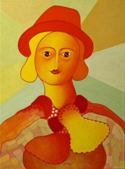 Œuvre contemporaine nommée « La femme au chapeau rouge », Réalisée par ROBERT DANIEL SYRIEX
