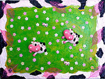 Œuvre contemporaine nommée « 2 vaches ...... », Réalisée par ARIANE J