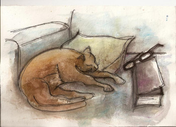 Œuvre contemporaine nommée « chat coussin », Réalisée par JANPOL PORTALIS