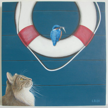 Œuvre contemporaine nommée « Martin le chat pêcheur », Réalisée par ELIZABETH BLAIN