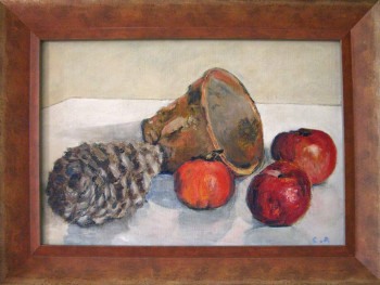 Œuvre contemporaine nommée « nature morte aux pommes », Réalisée par CLOTILDE ALERGANT
