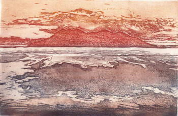 Œuvre contemporaine nommée « coucher de soleil sur l'île de Rum », Réalisée par SOPHIE DRESSLER