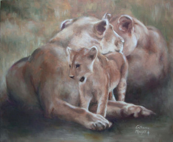 Œuvre contemporaine nommée « Lionnes 1 », Réalisée par CATHERINE MAYET